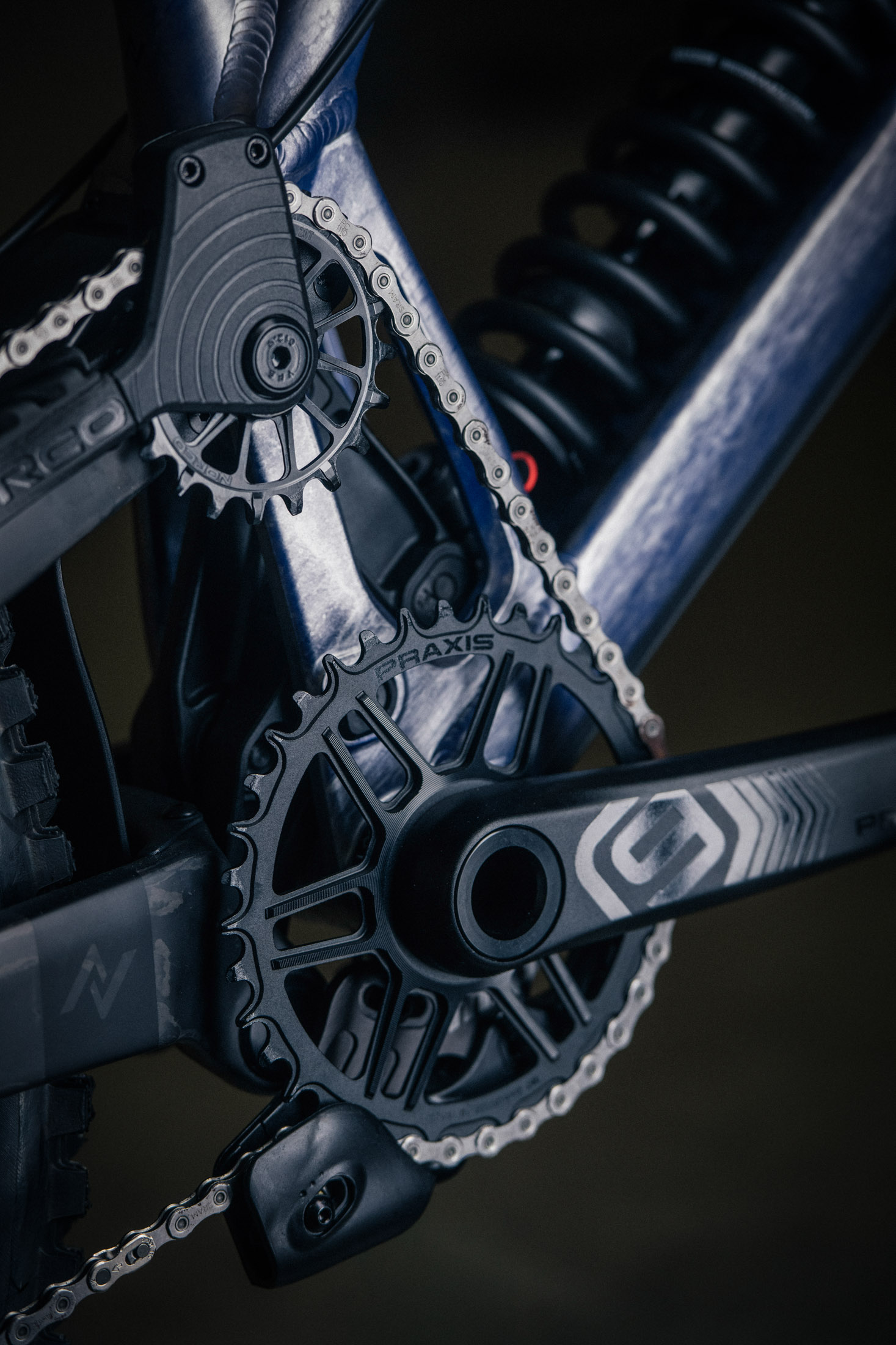 A look at the idler pulley on the 2027 Norco Team DH